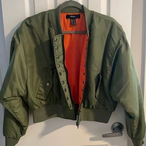 Green Bomber cropped jacket size M forever 21